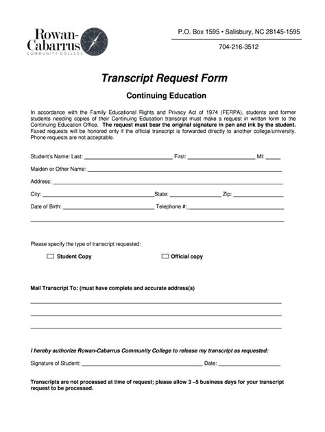 rowan community college transcript request
